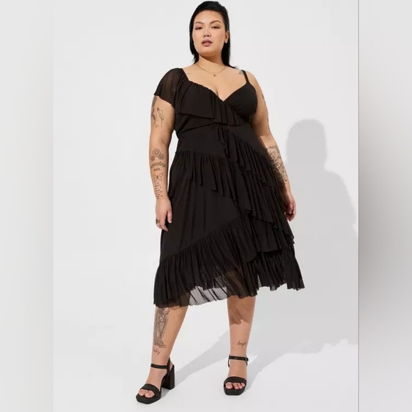 Torrid Elegant Black One-Shoulder Ruffle Dress - Picture 1 of 14